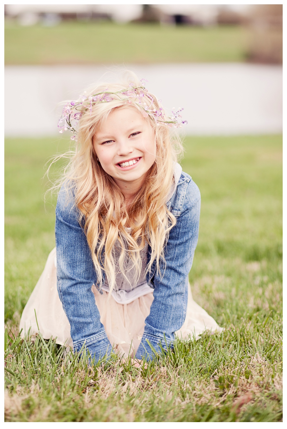 Little Blonde Girl in field wearing pink tutu louisville