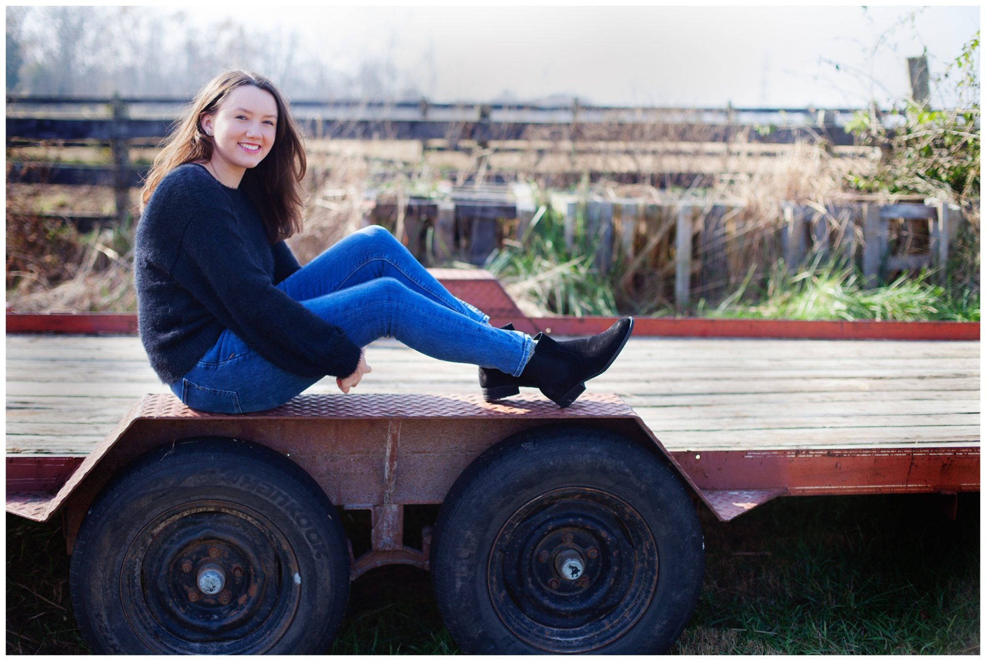 Senior Girl on Tractor at Blackacre Farm in Louisville, Ky